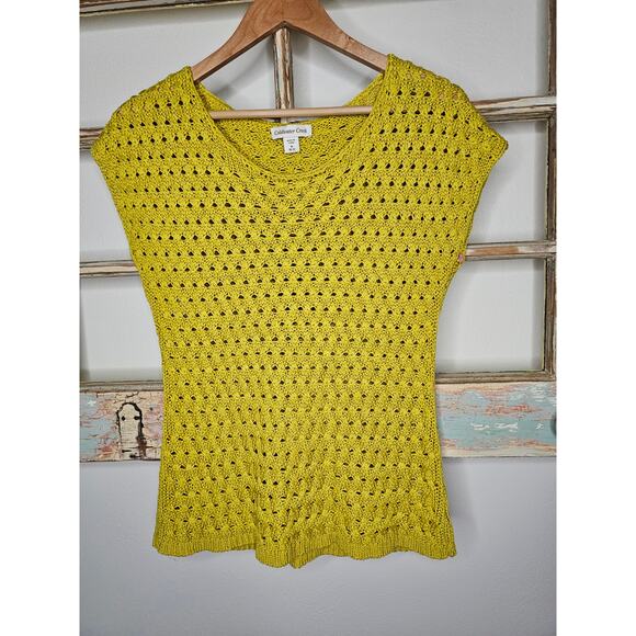 Coldwater Creek Green Wide Knit Cap Sleeve Cottage Core Sweater Medium - Picture 1 of 12
